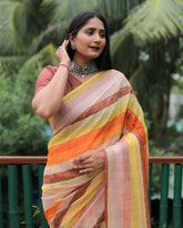 Classic Original Moss Chiffon Yellow Color Silk Sarees